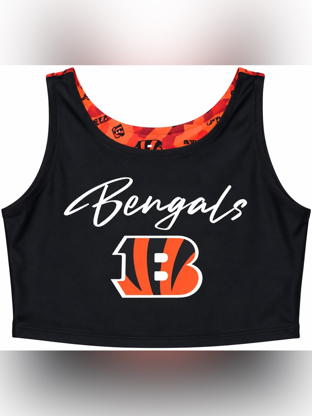 Certo Bengals Reversible Cropped Tank Top NFL Black Orange Camo NWT
